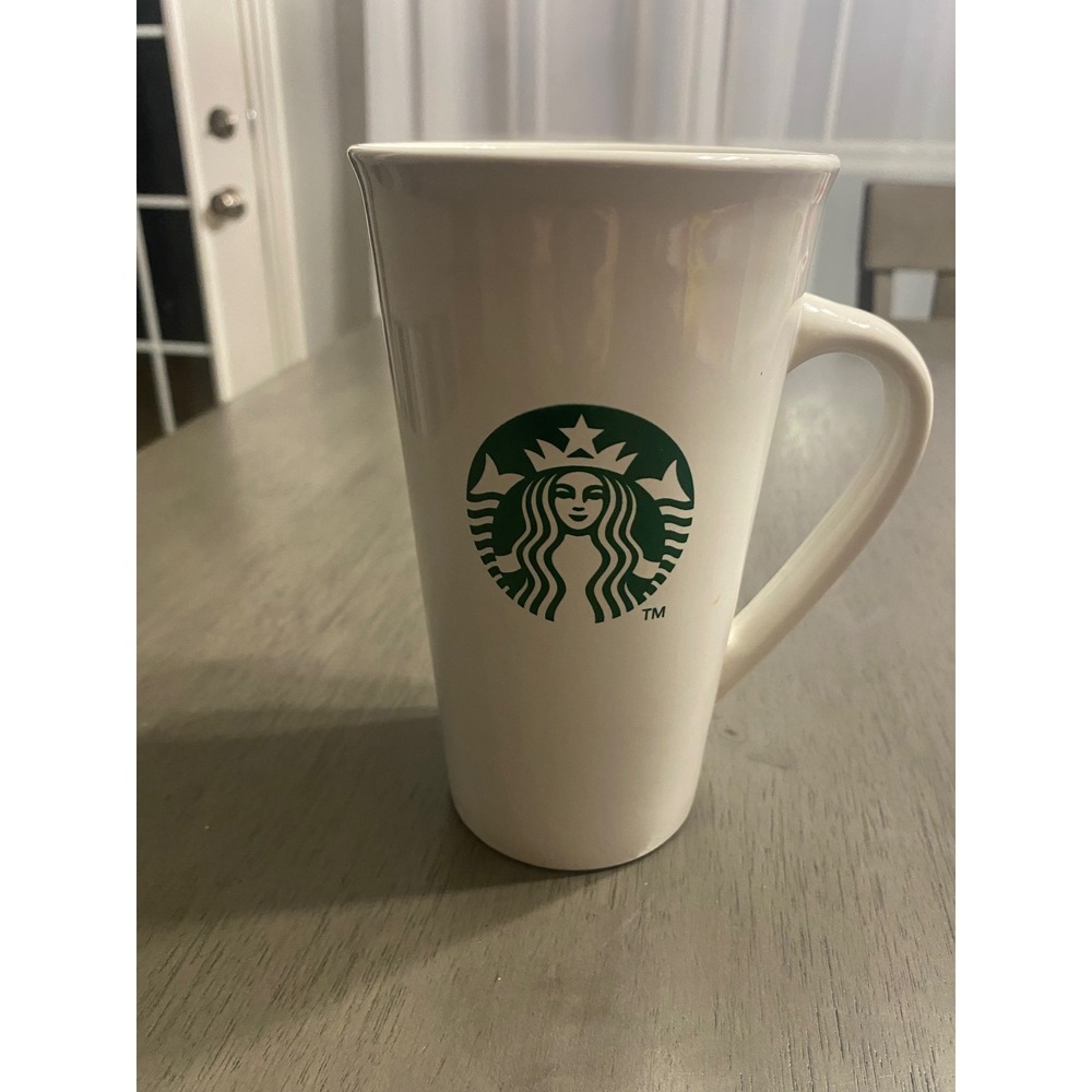 Starbucks 16oz Ceramic Travel Mug Siren Logo White Tapered Tumbler 2012